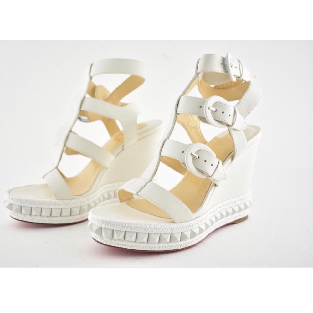 Christian Louboutin RockNBuckle white calf wedge